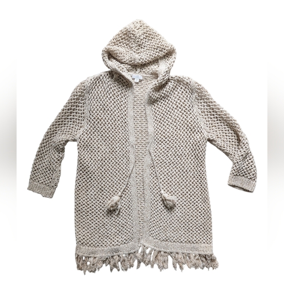 J-jill Natural Cream Crochet Hooded Cardigan Sweater - Picture 2 of 15